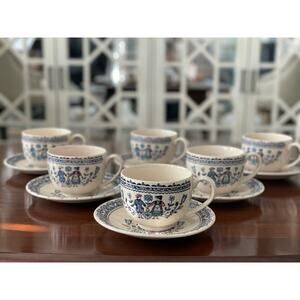 Johnson Brothers Hearts & Flowers Staffordshire Old Granite Cups & Saucers Set 6